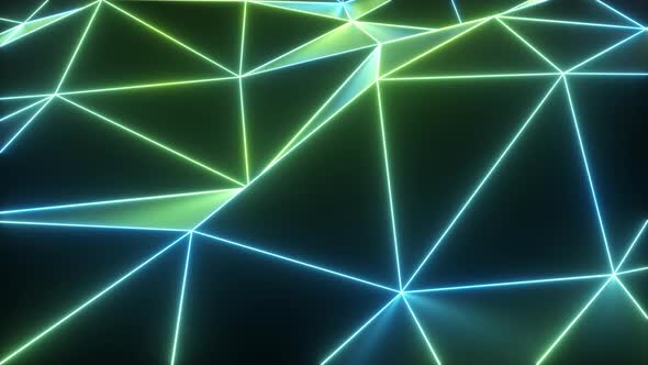 Green Neon Glowing Polygonal Shape Flowing