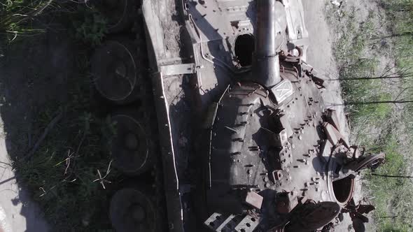 Vertical Video of a Burnt Military Equipment During the War in Ukraine