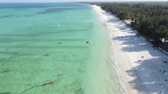 Zanzibar Tanzania  Kitesurfing Near the Shore Slow Motion