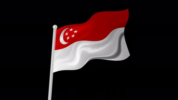 Singapore Flag Flying Animated Black Background