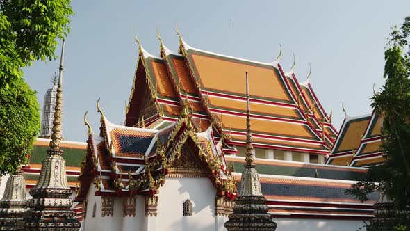 Bangkok Temple in Thailand, Temple of the Reclining Buddha, a Beautiful Buddhist Building and Famous