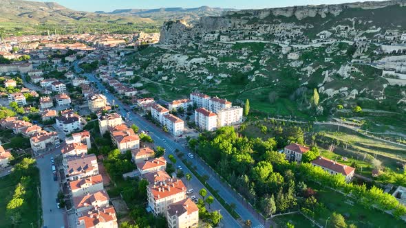 Cappadocia aerial view 4 K View of the City Urgup