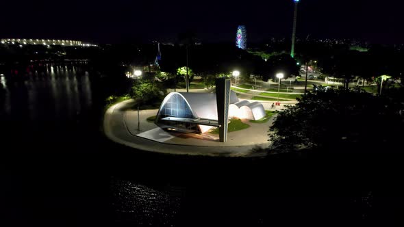 Night view of famous Pampulha church at downtown Belo Horizonte, state of Minas Gerais, Brazil.