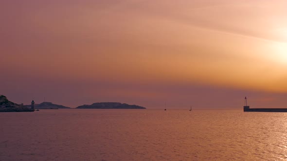 Boats in Port of Marseille on Sunset. Marseille, France