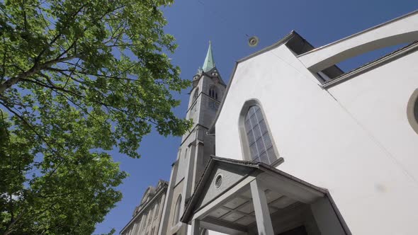 The Grandiose Building of the Church Predigerkirche in Zurich Closeup.