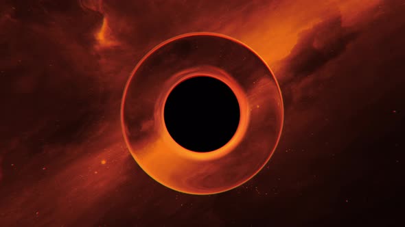 Black Hole with post-apocalyptic orange background in deep space. Mysterious universe. Epic galaxy