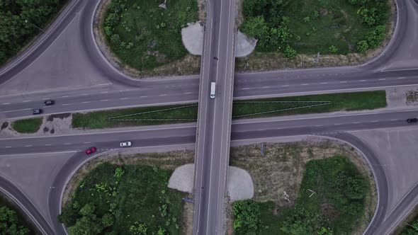 Aerial View of a Highway Intersection with a Cloverleaf
