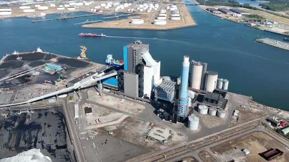 Coal Power Plant Station Energy Electricity Generation Installation on the Maasvlakte in Harbour