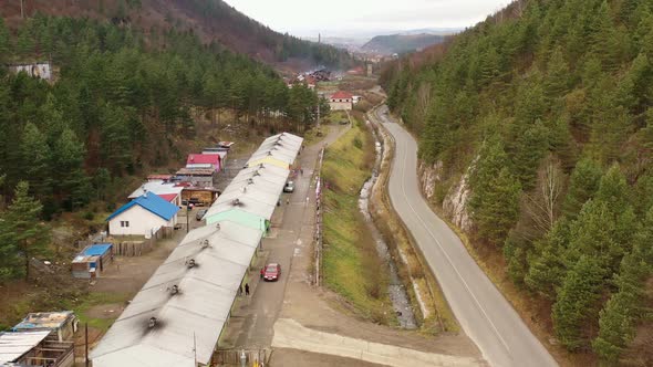 Aerial view of a Roma settlement in the village of Rudnany in Slovakia