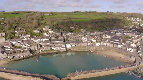 Mousehole Harbour a Picturesque Village in Cornwall UK from the Air