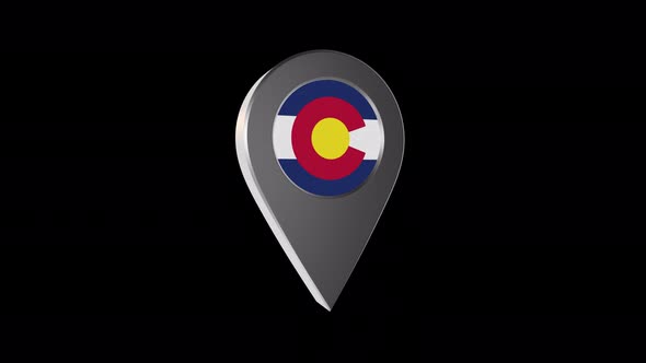 3d Animation Map Navigation Pointer With Colorado Flag With Alpha Channel - 4K