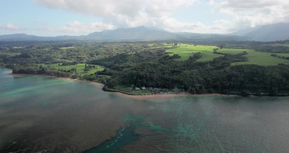 Aerial view of island coast of Kauai, Hawaii