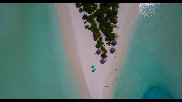 Aerial tourism of beautiful bay beach trip by transparent water and white sand background of a daytr