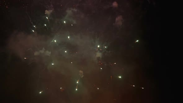 Fireworks Flashing in the Night Sky, Slow Motion, Real Fireworks with Smoke