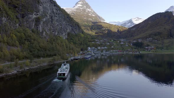 Norwegian Fjord with a Vehicle and Passenger Ferry