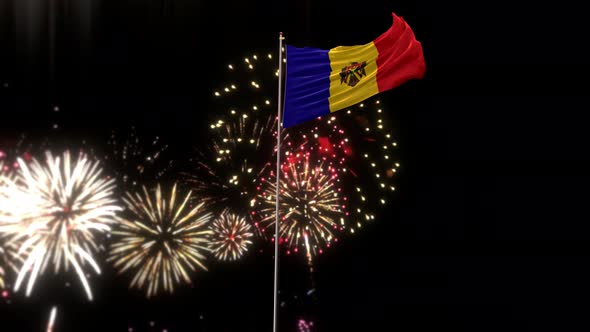 Moldova Flag With Fireworks 