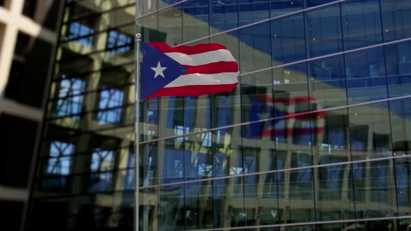 Puerto Rico Flag Waving On A Skyscraper Building