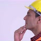 Closeup Profile View of Young Happy Hispanic Man Construction Worker Thinking - VideoHive Item for Sale
