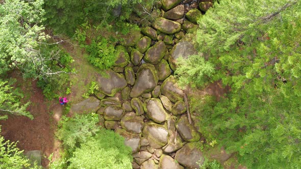 Top Shot Girl Walks on Rocks in the Forest