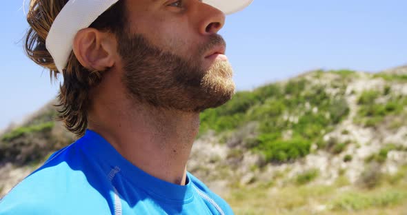 Triathlete man exercising on a sunny day