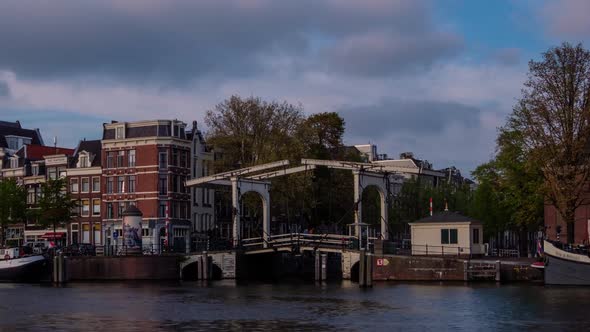 Amterdam Canal, Bridge and Medieval Houses Timelapse