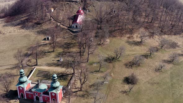 Aerial view of Calvary in Banska Stiavnica, Slovakia