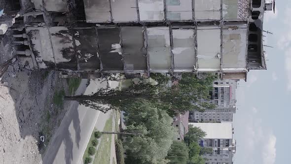 Vertical Video of a Multistorey Building Destroyed During the War in Ukraine