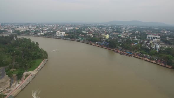 Aerial Shot of Surat Thani, River and CitySurat Thani Province, Thailand