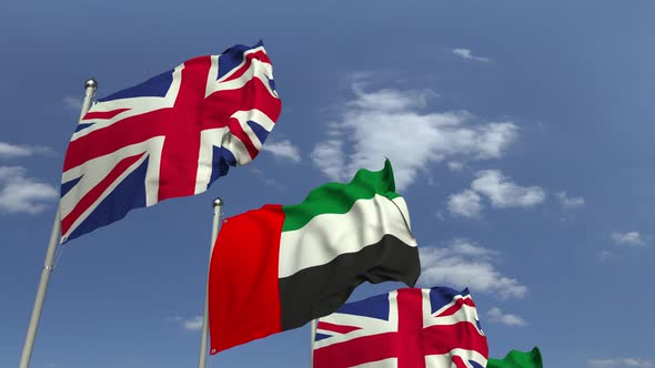 Flags of the UAE and the United Kingdom at International Meeting