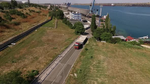 Ukraine  May 2016 Aerial View of Truck with Oversized Cargo on the Road