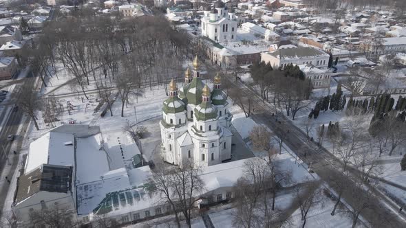 Air View From a Drone to the City of Nizhyn in Chernihiv in Winter