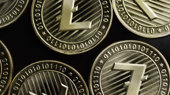 Rotating shot of Bitcoins (digital cryptocurrency) - BITCOIN LITECOIN 193