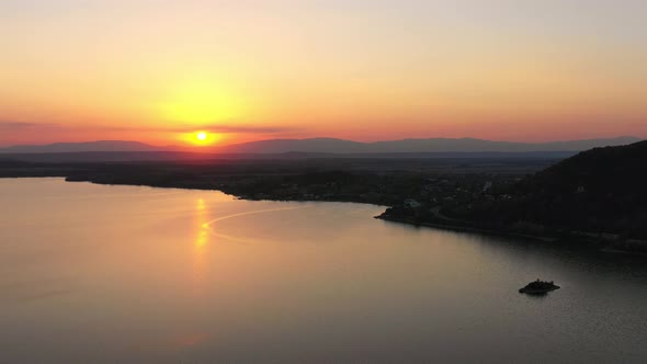 Aerial view of the Zemplinska Sirava reservoir in Slovakia - Sunset