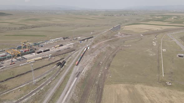 Samtskhe-Javakheti, Georgia - August 22 2021: Aerial view of Akhalkalaki railway station