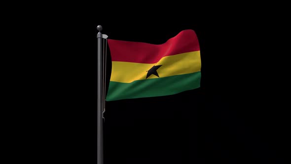 Ghana Flag On Flagpole With Alpha Channel