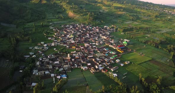 birds eye view of the village on Wonosobo regency in Central Java Indonesia with the surrounding pla