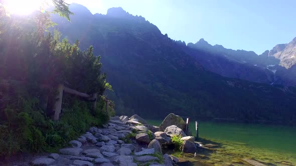 Morskie oko Lake in the Tatra Mountains at sunrise, Poland