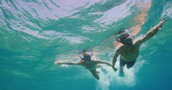 Adventurous couple snorkeling together