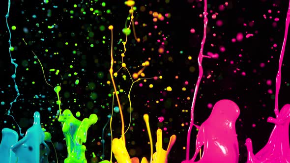 Colorful Splashing Paint in Super Slow Motion. Shooted with High Speed Cinema Camera at 1000Fps