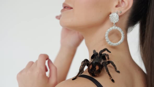 Big Black Spider on a Woman's Chest