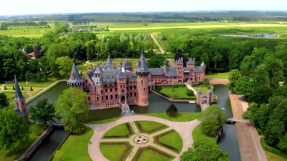 Old Historical Garden at Castle De Haar Netherlands Utrecht on a Bright Summer Day Young Couple Men