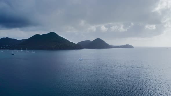 Drone camera view of yachts in a calm sea (Rodney Bay, Saint Lucia)