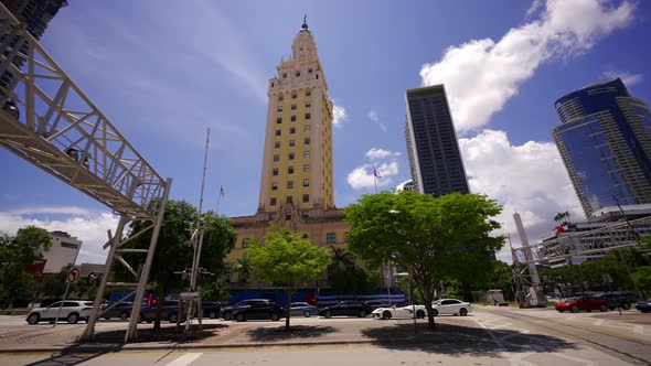 Freedom Tower Miami And Worldcenter Construction Site Biscayne Boulevard 4k Motion Video