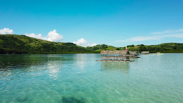 Manlawi Sandbar Floating Cottages in Caramoan Islands, A Lagoon with Floating Crotches, Top View