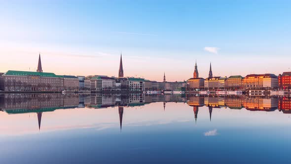 Night to Day Time Lapse of Binnenalster, Hamburg, Germany