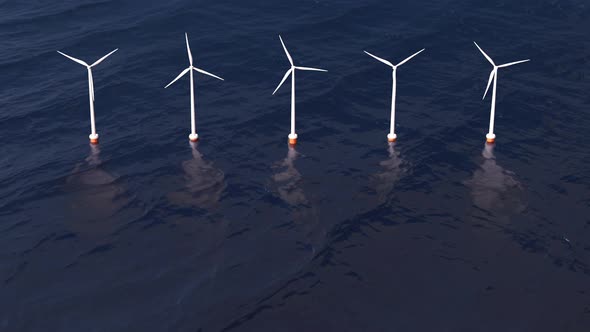 5 Wind Turbines - Power Plant in an Ocean