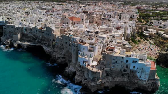 Flying Up Above Town of Polignano a Mare By Sea