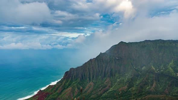 Impressive Tropical Nature Hyperlapse of Cloud Waterfall at the Bluffy Coastline