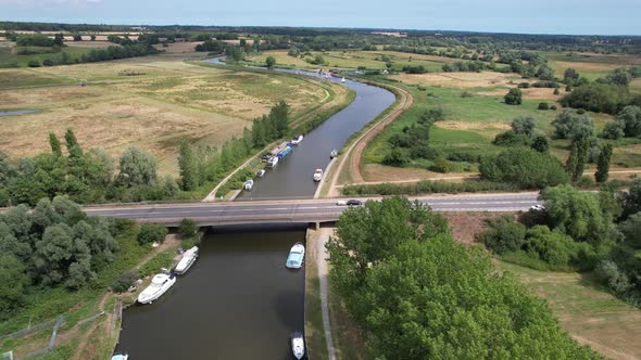 Road bridge A146 Beccles Suffolk UK drone aerial view