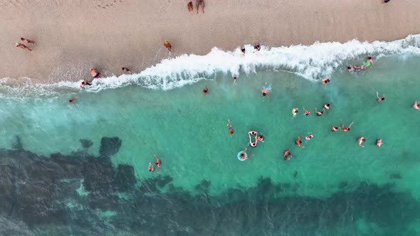 People swim in the sea aerial view 4 K Turkey Alanya